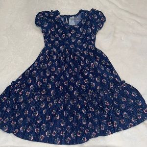 Navy blue kids dress with floral pink size five